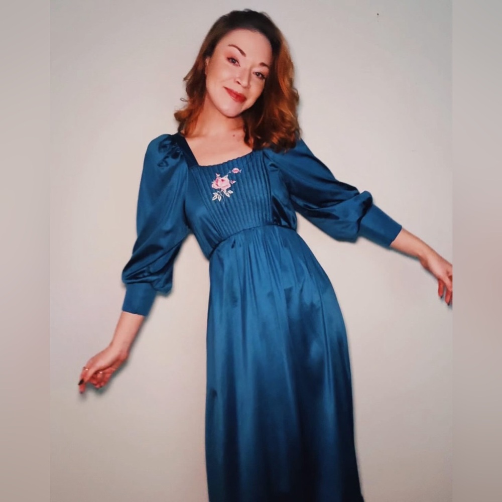 1970's Lingerie Gown with Floral Embroidery - Small/Medium